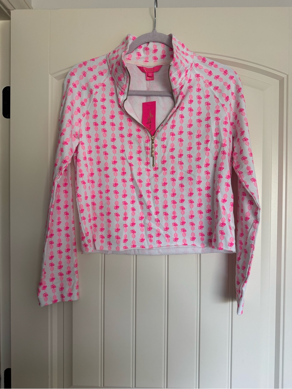 Lily Pulitzer Pink Pineapple Patterned Half-Zip Pullover Top